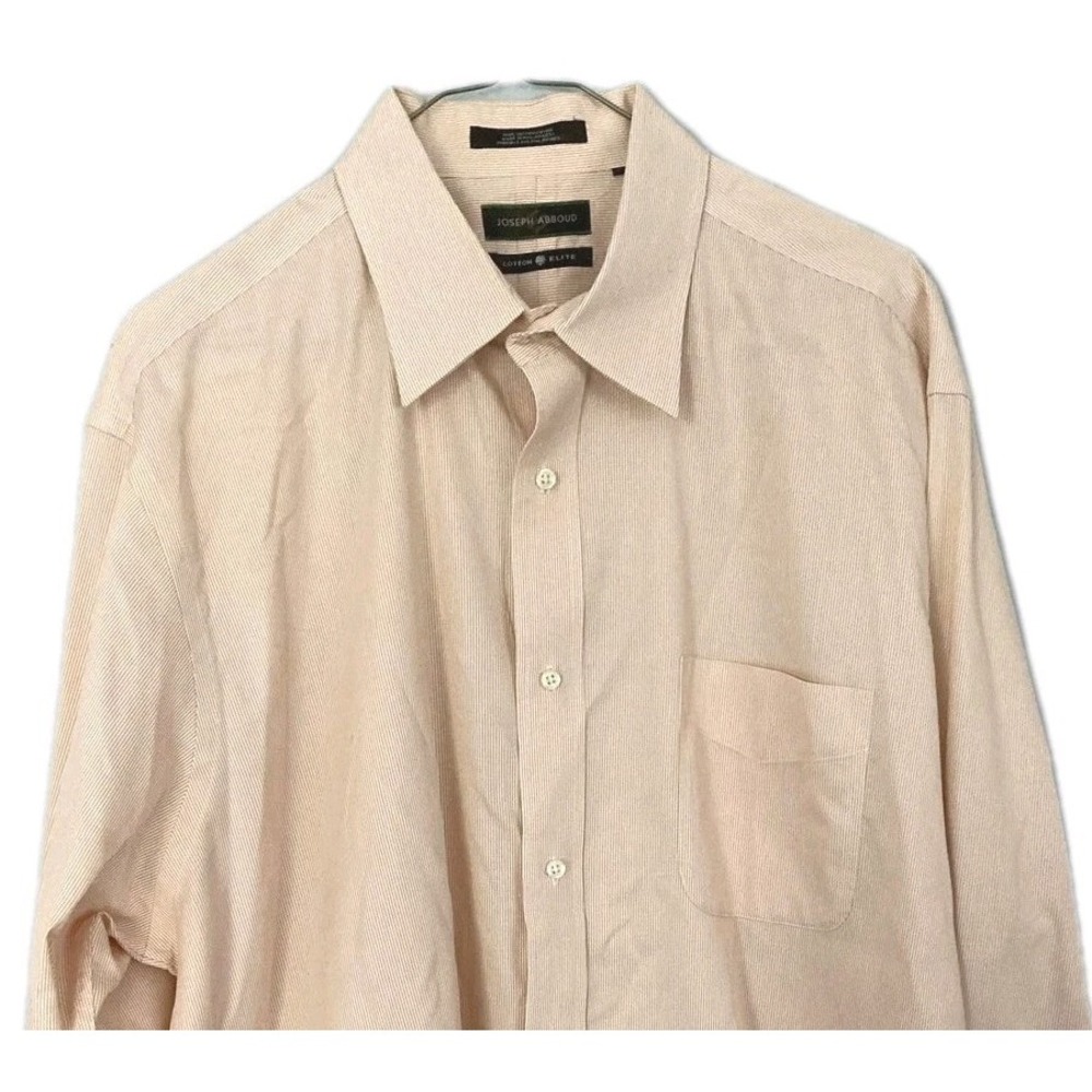 Joseph Abboud Shirt Mens 17.5 36/37 Beige Striped Cotton Elite Clear Spot Stain